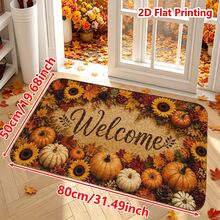 1/2pcs Autumn Door Mat, Thanksgiving Theme Flannel Door Mat, Soft Comfortable Absorbent Non-Slip Machine Washable, Multi-Functional Home Entrance Carpet Kitchen Bathroom Hallway Mat, Decorative Sunflower Pumpkin Maple Leaf Pattern, Suitable For Living Room Bedroom Patio Laundry Room Holiday Decor - Multicolor - View 14