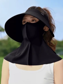 CAMEL CROWN Outdoor Hollow Top Sun Hat For Summer Commute, Wide Brim Full Face Shield Mask, All-Round UV Protection Sun Visor - Dark Night Black - View 1