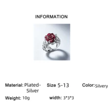 Anillo de aniversario chapado en plata para mujer, con circonita sintética incrustada, diseño de flor de rosa, anillo de compromiso de lujo, joyería de lujo para boda y banquete, adecuado para boda, anillo de boda, joyería, regalo perfecto para aniversario, Día de San Valentín y cumpleaños/Navidad - Plateado - Ver 4