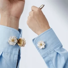 1Pc/2Pcs Floral Seamless Button Set, Decorative Clip-On Shirt Buttons, Women's Shirt Collar/Cuff Decorative Buttons, Quick Detach And Install - Multicolor - View 8