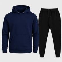 CONJUNTO LISO DE BLUSA E CALÇA DE MOLETOM CANGURU COM BOLSO E CAPUZ BLUSA  ESTILO STREETWEAR CASUAL MODA INVERNO AGSALHO PREMIUM CONFORTAVEL - Preto - Visão 4