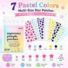 280/560 Pcs Optional KHAZIX Colorful Star Hydrocolloid Skin Shield Patches, 7Vibrant Colors Gentle Non-Irritating Skin Isolation Stickers, Makeup Friendly Day & Night Use External Dirt Blocking Patches - Star - View 2