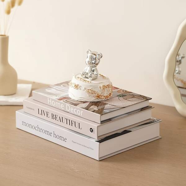 3pcs Decorative Books Set, 3 Sizes (Large, Medium, Small), Foldable, Easy Assembly, Realistic Book Decor, Fashion Books, Cardboard Material (Non-Openable), Suitable For Living Room Decor, Desk Decor, Perfect For Various Holiday Gifts
