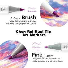 Chen Rui Professional Dual-Tip Art Markers Brush Tip + Fine Tip 48/60/80 Colors Adult Coloring Marker Set Suitable For Artists, Beginners Painting Illustration Sketching Coloring - Sets - View 2