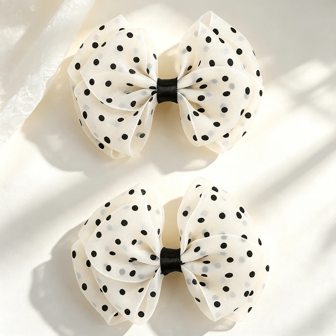 2Pcs Large Polka Dot Sheer Bow Hair Clips, Elegant Girls Hair Barrettes, Minimalist Summer Hair Accessories For Daily & Party Wear - Multicolor - View 1