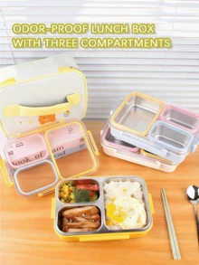 Kotak Bekal Bento 3 Kompartemen, Wadah Makanan Anti Bocor, Tersedia dalam Bahan Stainless Steel 304 dan PP, Kotak Bekal Portabel dengan Sekat, Cocok untuk Sekolah, Kantor, dan Perjalanan, Kotak Penyimpanan Makanan yang Dapat Digunakan Kembali dengan Tutup Transparan yang Tersegel - MultiWarna - View 4