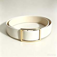 1pc Holeless Belt With Free Adjustment At Any Position, Autumn/Winter Coat Style Women's Belt, Square Buckle, Versatile Design, Suitable For Daily Matching With T-Shirts, Dresses, Jeans, Suits, Maillard - White - View 8