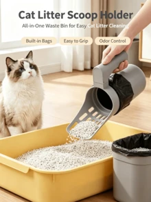 Cat Litter Scoop With Integrated Trash Bin, Portable Cat Litter Sifter Scoop With Disposable Trash Bag Storage, Odor-Proof Cat Litter Cleaning Tool, Suitable For Indoor Kitten Household Daily Cleaning - Multicolor - View 3