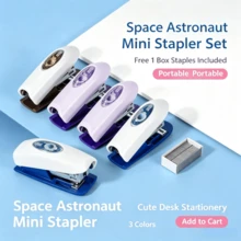 1 Set Stapler Mini Astronot Luar Angkasa dengan Isi Staples Gratis, Stapler Plastik Portabel Hemat Tenaga, Alat Tulis Sekolah Lucu Kecil untuk Siswa, Perlengkapan Penjilidan Dokumen Kertas Kantor, Back to School, Mini Stapler - Set - View 2