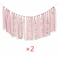 Bandeira de Tecido de Chiffon Rosa com Borlas, Decoração de Quarto Estilo Pastoral, Quarto, Sala de Aula, Decoração de Banner de Parede Pendurado, Festa de Aniversário, Volta às Aulas, Chá de Bebê e Outras Decorações de Festa e Feriado, Decoração de Aniversário de Cadeira Alta de Bebê - Flores cor-de-rosa - Visão 9
