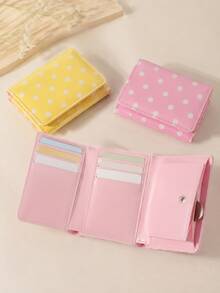 Polka Dot Mini Wallet, Korean Style Minimalist Niche Brand Multi-Function Tri-Fold Wallet, Super Cute Short Women's Wallet, Polka Dot Mini Tri-Fold INS Style Campus Style Wallet Card Holder, Lightweight Portable Multi-Slot PU Wallet, Gift For Her - Multicolor - View 2