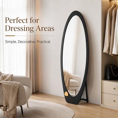 160*60cm Full-Body Vloerspiegel, Willekeurige Kleur, Ovale Freestanding Kleedspiegel, Grote Staande Make-up Spiegel Met Stabiele Beugel Voor Slaapkamer Woonkamer Woondecoratie