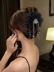 1pc Glass Butterfly Flower Tassel Hair Clip, Premium Hair Claw Hair Accessory - View 7