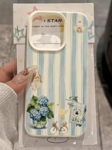 1pc White Striped Hydrangea Flower Personalized Minimalist Full Coverage TPU Anti-Fall Phone Case Compatible With Apple 18 17 16 15 14 13 12 11 Pro Max Air And Series - Multicolor - View 3