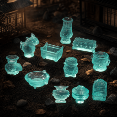 11Pcs Luminous Ancient Bronze‑Style Mini Resin Ornaments, Vintage Miniature Decorations, For Dollhouse Furniture DIY Crafts, Scene Layout, Bedroom Tabletop Decor Supplies