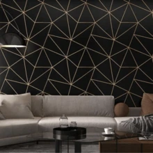 1 Roll 3D Geometric Self-Adhesive Wallpaper, Thickened Vintage Texture, Removable PVC Waterproof & Oil-Proof Sticker, Suitable For Home Decor And Entertainment Venue Wall Decoration - A-Black - View 2