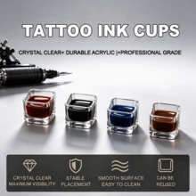 Square Clear Acrylic Tattoo Ink Cups Reusable Pigment Container Stable Placement Smooth Easy Clean Crystal Visible Ink Cup For Tattoo Artists Microblading Permanent Makeup Tattoo Studio Supplies Accessories - View 1