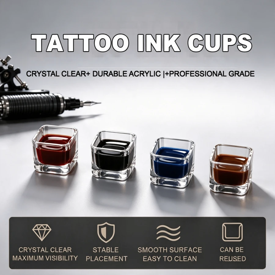 Square Clear Acrylic Tattoo Ink Cups Reusable Pigment Container Stable Placement Smooth Easy Clean Crystal Visible Ink Cup For Tattoo Artists Microblading Permanent Makeup Tattoo Studio Supplies Accessories - View 1