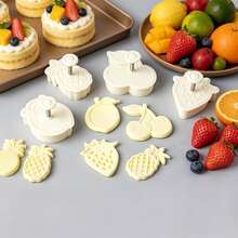 4pcs Fruit & Ocean Cookie Cutter Set, Press-Type Cookie Stamp Mold, Shapes Include Peach, Strawberry, Cherry, Pineapple, Seahorse, Starfish, Shell, Suitable For Home Kitchen DIY Cookies, Pastries, Halloween, Christmas, Birthday Party And More - View 4