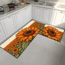 1pc "Bee & Sunflower" Pattern Design Kitchen Mat Silicone Rug, Absorbent Non-Slip Quick-Dry Bathroom Carpet, All-Season Door Mat Room Decor, Indoor Multi-Function Foot Pad - Multicolor - View 3