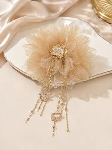 1pc Glass Butterfly Flower Tassel Hair Clip, Premium Hair Claw Hair Accessory - View 4