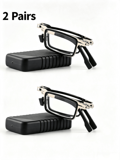 CITY Cyber 2 Pack Portable Folding Reading Glasses With Case, Metal Full Frame HD Lenses, Unisex Foldable Eyewear +1.0~+4.0 For Travel & Daily Reading