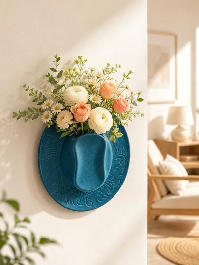 1pc Resin Cowboy Hat Wall Hanging Vase, Western Style Wall Planter, Country Farmhouse Wall Decor, Suitable For Living Room, Bedroom, Entryway, Porch, Cowboy Girl Home Decor, Unique Gift, Flower Pot, Plant Pot, Spring Decoration, Home Decor, Vase, Gardening Supplies