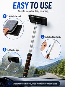 1/3/4pcs Telescopic Car Windshield Cleaning Tool Set, With Metal Rod And Detachable, Washable, Reusable Microfiber Cleaning Pads, Extendable Long Handle Car Glass Cleaning Brush, Suitable For Removing Fog, Dust And Stains On Car Windows, Ideal For Daily Car Maintenance And Seasonal Deep Cleaning - Multicolor - View 6