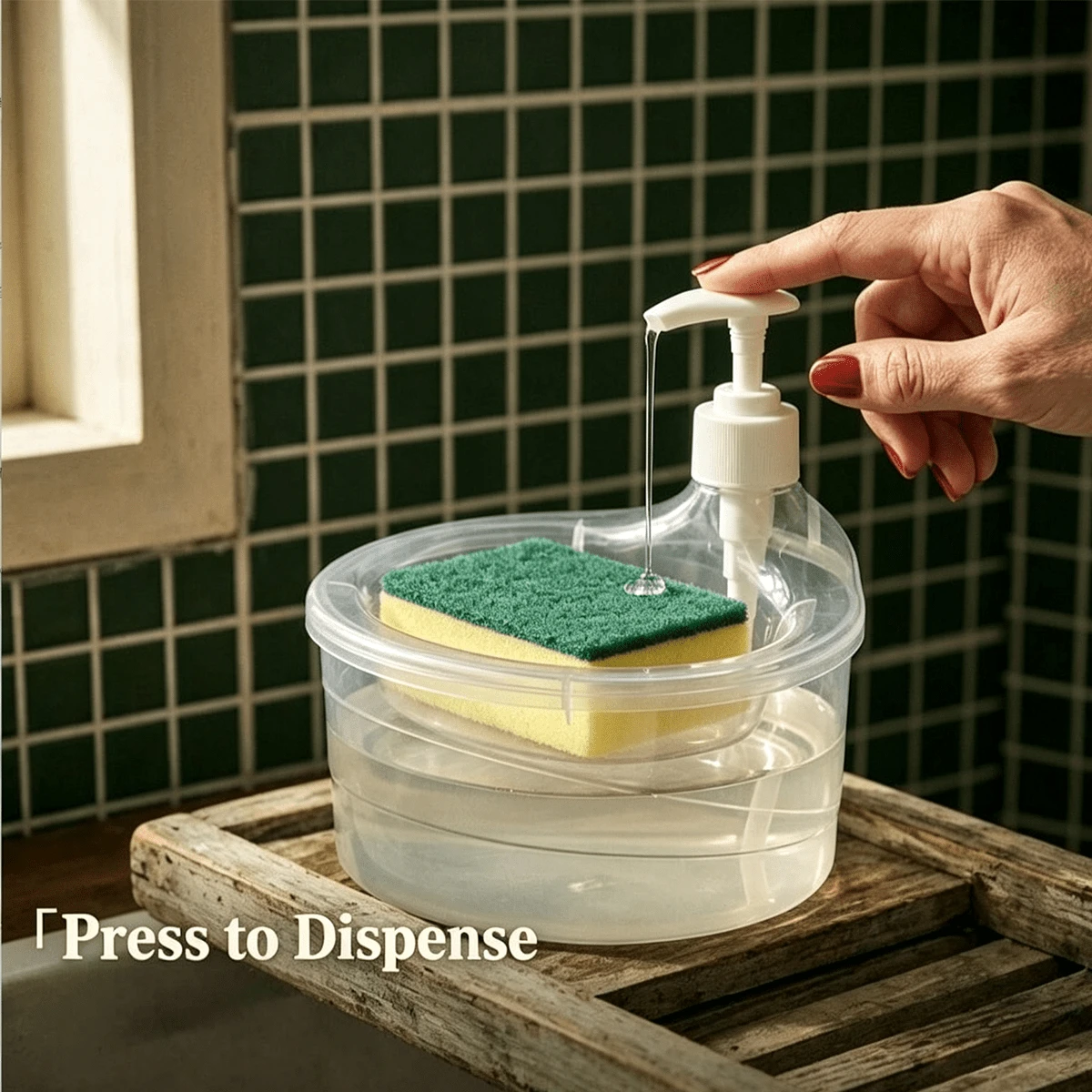 1 Manual Squeeze Bottle With Automatic Refill Dispenser, Kitchen Cleaning Tool, Kitchen Storage, Suitable For Kitchen Sinks, Bathroom Decor, Fall Decor, And Back-To-School Season, Includes Sponge Brush Set And Large Capacity Dish Soap Dispenser - Multiple Colors - View 1