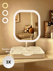 LED Makeup Mirror With Light, 3X Magnifying Suction Cup Mirror, 3 Color Lights, Dimmable Touch Control, USB Rechargeable Vanity Mirror With Storage Base, 360° Rotating, Suitable For Bedroom, Dorm And Travel, Ideal Holiday Gift - Multicolor - View 14