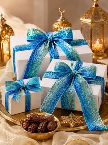 Holiday Celebration Gradient Blue Shiny Metallic Ribbon Roll, 5 Yards Bulk Supply, Multiple Sizes Suitable For Luxury Gift Box Packaging, Bouquet Decoration, Wedding Party, Holiday Decoration And More - Iridescent Ribbon - View 4