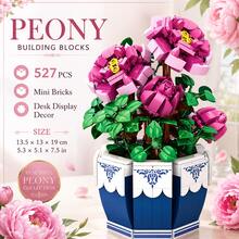 1 Set 527PCS Peony Flower Mini Building Blocks, Pink Potted Plant Botanical Building Block Set, DIY Creative Build, Desk Display Decor, Home Office Shelf Ornament, Gift Idea - Clear - View 9