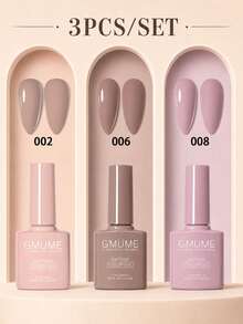 GMUME 3pcs Gel Nail Polish Set Color 02 06 08, 7.5ml Per Bottle, Blush Nude Cocoa Gray Brown And Purple Red, Color Matched Bottle, UV LED Soak-Off Gel Nail Polish, Suitable For Quiet Luxury Office Manicure - Multicolor - View 2