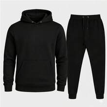 CONJUNTO LISO DE BLUSA E CALÇA DE MOLETOM CANGURU COM BOLSO E CAPUZ BLUSA  ESTILO STREETWEAR CASUAL MODA INVERNO AGSALHO PREMIUM CONFORTAVEL - Preto - Visão 1