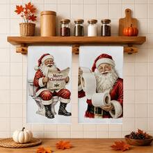 2PCS Kitchen Towel, Funny Santa Claus Pattern Kitchen Towel Dishcloth, 40*60cm Rectangular Microfiber Absorbent Cleaning Kitchen Towel, Perfect For Kitchen, Dining Room And Bathroom Use, Kitchen Decor, Home Decor, Neighbor Housewarming Gift, Dishcloth - Multicolor - View 11