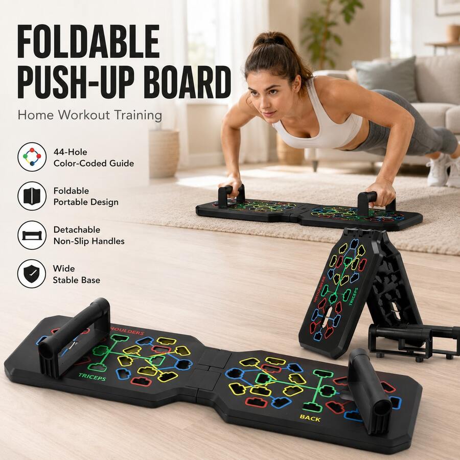 BSKT 44-Hole Color-Coded Guided Push-Up Training Board, Detachable Handle With Adjustable Spacing And Angle, For Adult Beginners And Advanced Bodyweight Training, Upper Body Muscle And Gym Strength Exercises - Multicolor - View 1