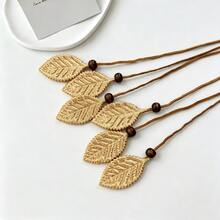 Boho Woven Rope Waist Belt, Golden Leaf Pendant Bead Tassel Tie‑Up Sash, Vintage Braided Cord Waist Chain For Dress Outfit - Waist Rope - View 6