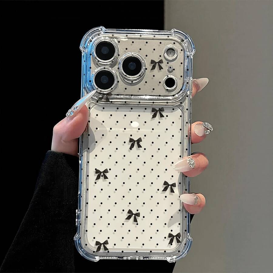 Minimalist Pink Polka Dot And Bow Cross Design Anti-Drop Phone Case, Summer Essential Suitable For Daily Use, Compatible With Apple 17 17 Pro 17 Pro Max - Multicolor - View 1
