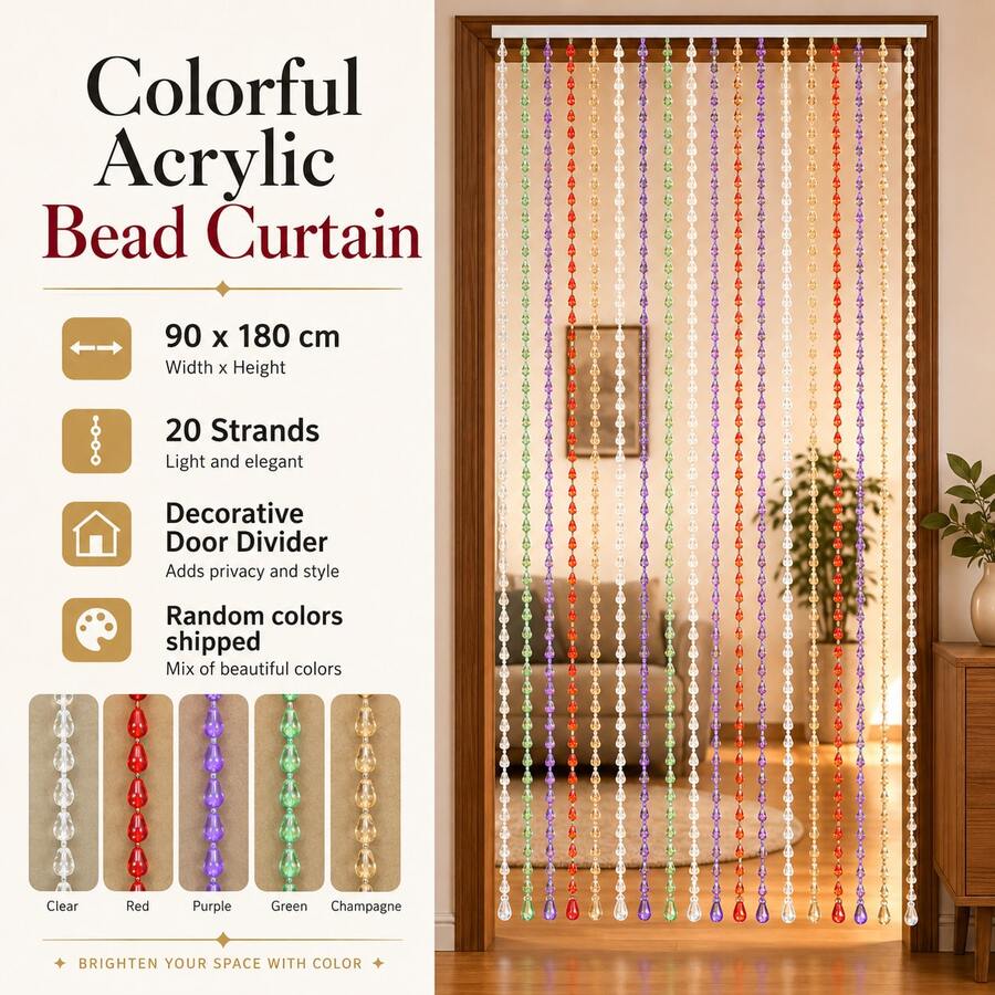 90x180CM Acrylic Material 20 Lines Beaded Curtain, Multi-Color Optional Rainbow Crystal Bead Curtain, Hanging Doorway Screen Divider For Indoor Home Wedding Party Decor - Multicolor - View 1