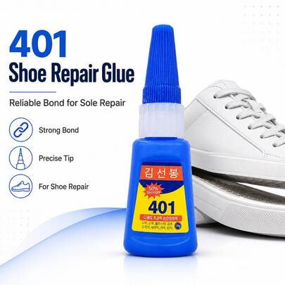 401 Shoe Repair Glue, Precision Tip Adhesive For Sneakers, Boots, Sandals & Heels, Multi-Purpose Shoe Sole Repair Glue For Rubber, Leather, Canvas & DIY Projects, 20g