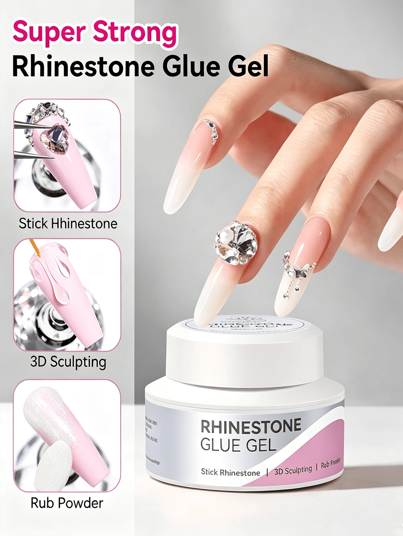 BORN PRETTY 30G Rhinestone Glue Gel No Wipe Uv Led Gel Multi Use For Rhinestone Adhesion 3D Modeling And Powder Nail Diy - 30g - View 1