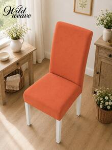 1/4/6pcs Solid Color Pattern Chair Covers, Modern Minimalist Digital Print Stretch Dining Chair Covers, All-Season Suitable For Living Room, Home, Restaurant, Banquet, Party, Holiday Decoration - Coral Orange - View 9