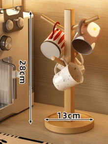 1pc Vintage Bamboo Wood Cup Holder, Nordic Style Desktop Mug Drying Rack, Kitchen Countertop Cup Storage Organizer, Smooth Round Design Without Burrs, Multi-Purpose Suitable For Home Kitchen Office, Ideal Housewarming Gift - 1PC - View 2