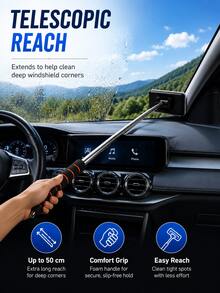 1/3/4pcs Telescopic Car Windshield Cleaning Tool Set, With Metal Rod And Detachable, Washable, Reusable Microfiber Cleaning Pads, Extendable Long Handle Car Glass Cleaning Brush, Suitable For Removing Fog, Dust And Stains On Car Windows, Ideal For Daily Car Maintenance And Seasonal Deep Cleaning - Multicolor - View 3
