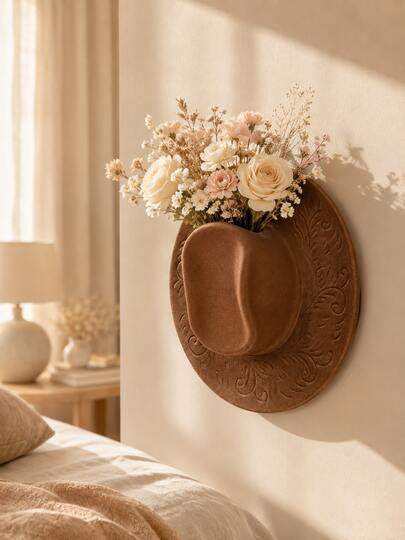 1pc Resin Cowboy Hat Wall Hanging Vase, Western Style Wall Planter, Country Farmhouse Wall Decor, Suitable For Living Room, Bedroom, Entryway, Porch, Cowboy Girl Home Decor, Unique Gift, Flower Pot, Plant Pot, Spring Decoration, Home Decor, Vase, Gardening Supplies