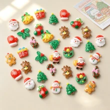 20/50/100pcs Christmas Mini Resin Charms, Including Santa Claus, Snowman, Christmas Tree, Gingerbread Man, Reindeer, Bell, Candy Cane And More Flat-Back Convex Round Designs, For DIY Slime, Hair Clips, Jewelry Making And Scrapbooking Crafts - Random Mix - Multicolor - View 5