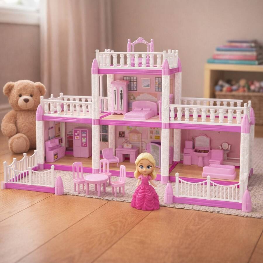 Brinquedo Castelo de Princesa Blocos Montar C/ Bonecas | Kit Infantil Menina 110 Peças - Multicolorido - Visão 1