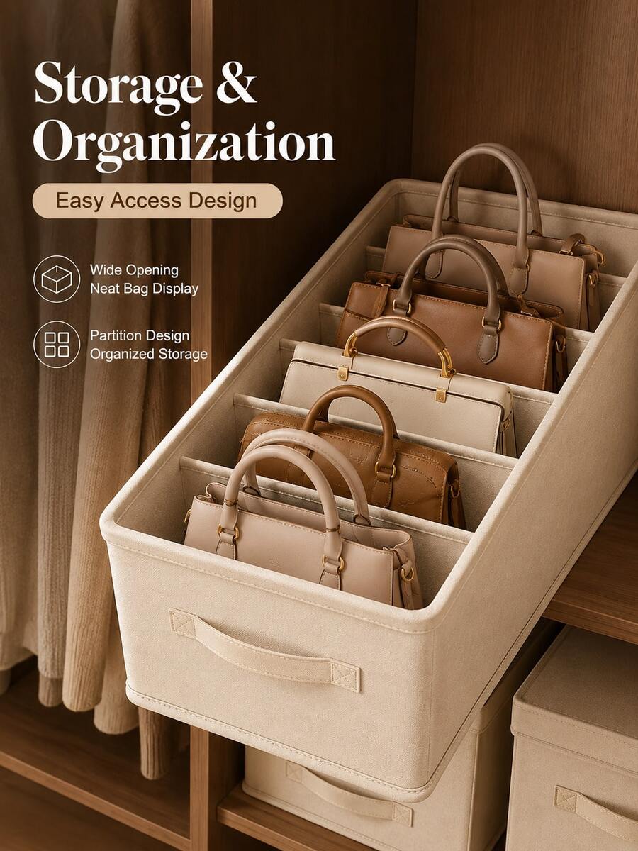 Wardrobe Handbag Organizer, Compartment Fabric Storage Box For Closet, Large Capacity Purse Divider With Handle, Foldable Handbag Storage Bin For Bedroom Organization, Housewarming Gift,Holiday Essentials,Halloween Must-Haves - Multicolor - View 1