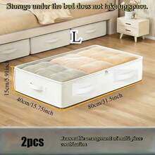 2pcs White Underbed/Closet Storage Boxes, Foldable Underbed Organizer, Multi-Functional Universal, Suitable For Storing Blankets, Skirts, Bedding, Great Value Must-Have, Best Gift For Christmas, Halloween, Back To School - White - View 9