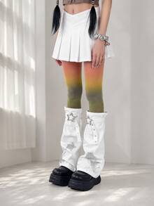 Y2K Star Denim Bell Bottom Leg Warmers, Vintage Washed Tie-Up Ruched Leg Warmers, Subculture Hot Girl Wide Leg Pants Leg Warmers, Versatile Accessory - Multicolor - View 6